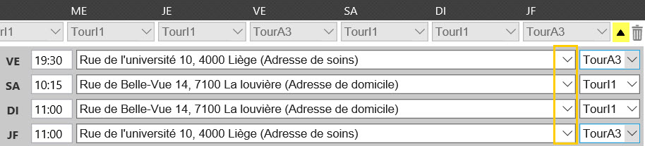 Verschillend adres per dag