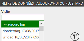Filtre à partir d’aujourd’hui appliqué