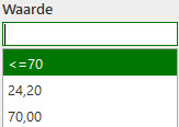 Filter groter of gelijk aan 70