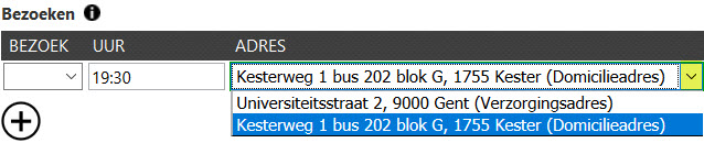 Selectie adres voor verzorging