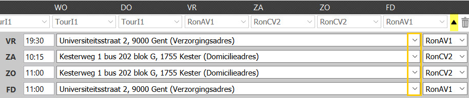 Verschillend adres per dag