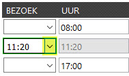 keuze- en invulveld bezoekuur