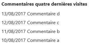 commentaire 4 dernières visites