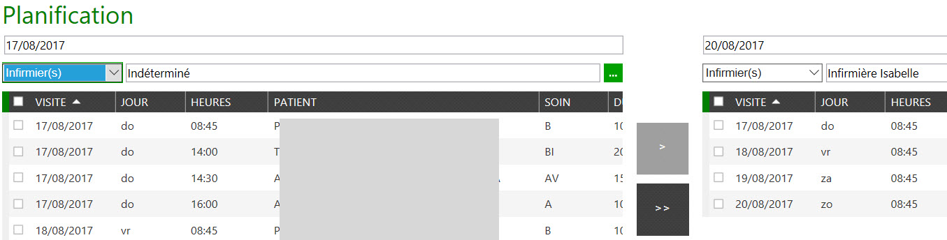 Planning prestataire de soins